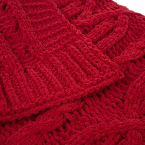 Glitzhome Knitted Chenille Fabric Throw Blanket - Red Perspective: top