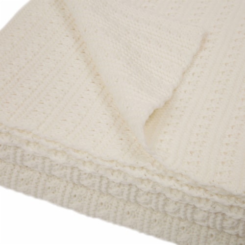 Glitzhome Classic Knitted Acrylic White Throw Blanket Perspective: top
