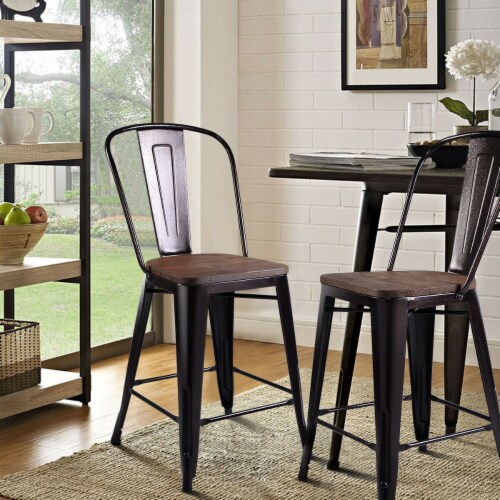 Costway 2 PC Metal Wood Counter Stool Kitchen Dining Bar Chairs Perspective: top