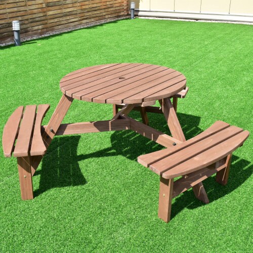 Costway Patio 6 Person Outdoor Wood Picnic Table Beer Bench Set Pub Dining Seat Garden Perspective: top