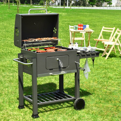 Costway Charcoal Grill Barbecue BBQ Grill Outdoor Patio Backyard Cooking Wheels Portable Perspective: top
