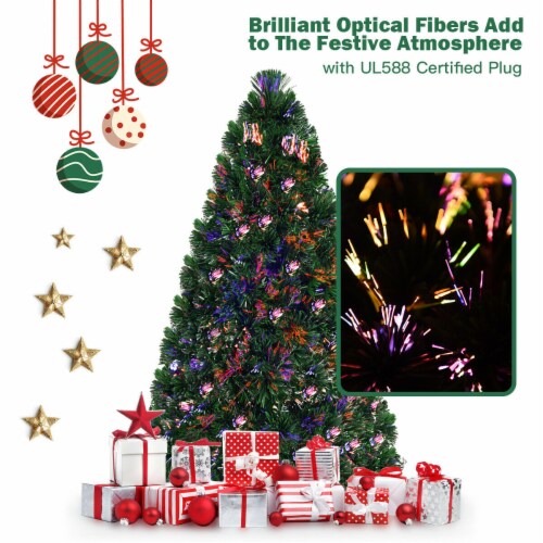 6Ft Pre-Lit Fiber Optic PVC Christmas Tree Metal Holiday Perspective: top