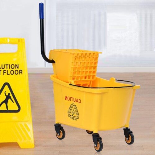 Costway 35 Quart Side Press Wringer Mop Bucket Mop Bucket Wringer Combo Perspective: top