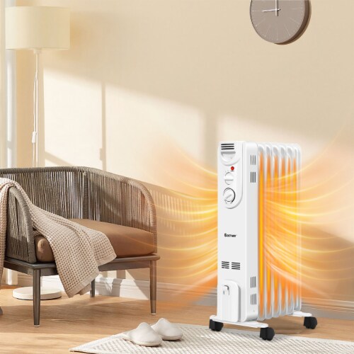 Costway 1500W Electric Oil Filled Radiator Space Heater 5-Fin Thermostat Room Radiant Perspective: top