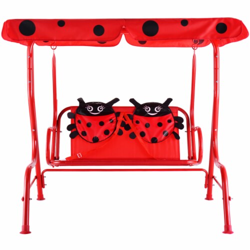 Costway Kids Patio Swing Chair Children Porch Bench Canopy 2 Person Yard Furniture red Perspective: top