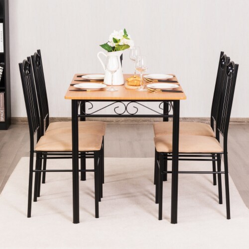 Costway 5 PC Dining Set Wood Metal 30 Table and 4 Chairs Black Kitchen Breakfast Furniture Perspective: top