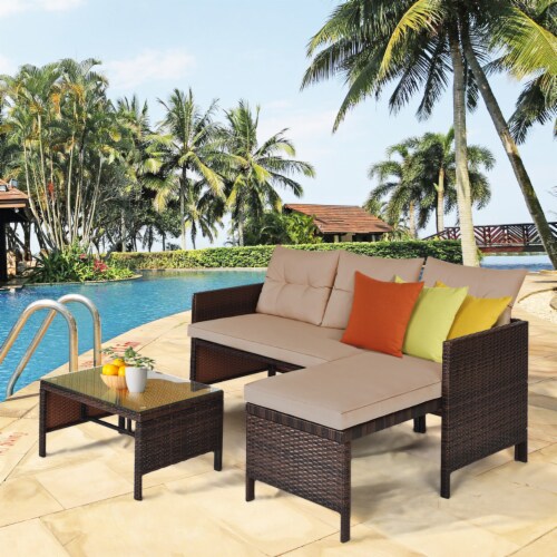 Gymax 3PC Rattan Furniture Set Outdoor Patio Couch Sofa Wicker Set Perspective: top