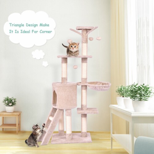 56'' Cat Tree Kitten Pet Play House Furniture Condo Scratching Posts Ladder Beige Perspective: top