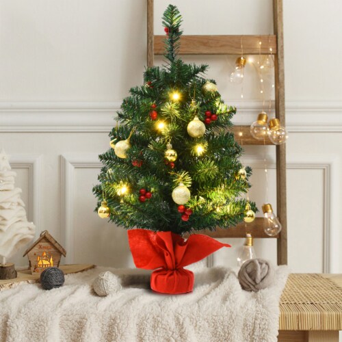 24'' Pre-Lit PVC Christmas Tree Battery Operated Tabletop LED Lights Holiday Decor Perspective: top