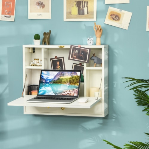 Desk wall mounted folding laptop hideaway storage with drawer discount