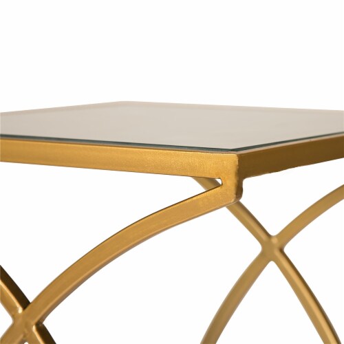 Glitzhome Nesting End Tables, Gold Glass Top Metal Frame for Indoor & Outdoor Perspective: top