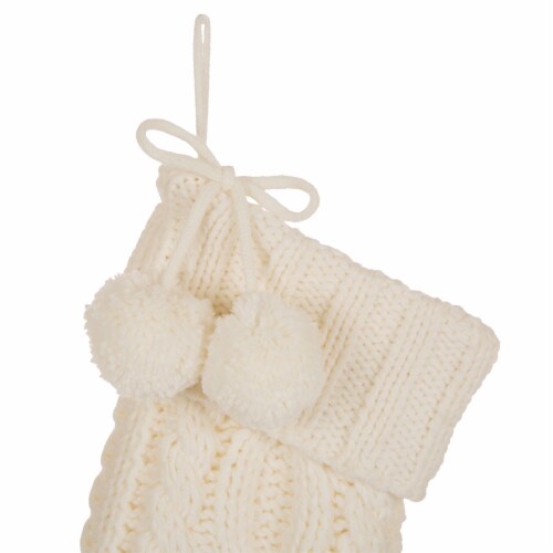 Glitzhome 24 Inch Length Knitted Polyester Christmas Stocking with Pom Pom Ball-White Perspective: top