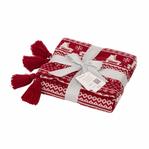 Glitzhome Knitted Snowflake Acrylic Tassels Throw Blanket Perspective: top