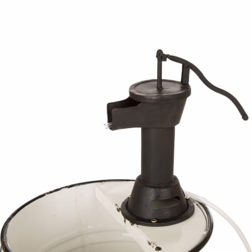 Glitzhome Farmhouse Metal Enamel Two Tier Fountain With Pump - White Perspective: top