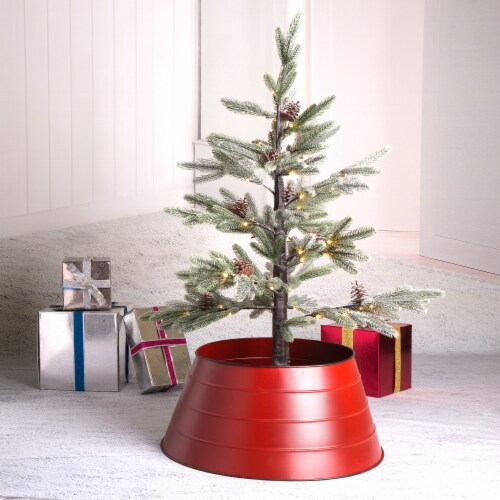 Glitzhome 22 Inch Diameter Painted Red Metal Tree Collar Perspective: top