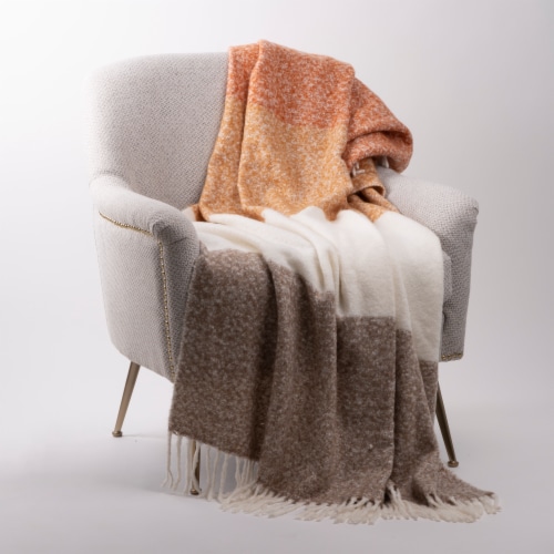 Glitzhome 50 x 60 Inches Throw Blanket Woven Acrylic Striped Jacquard Perspective: top