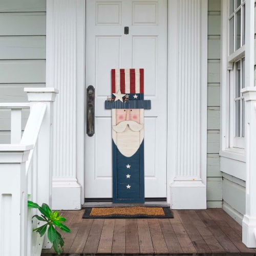 Glitzhome Wooden Patriotic Uncle Sam Hanging Porch Sign Perspective: top