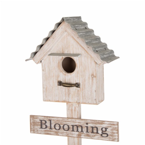 Glitzhome Galvanized Farmhouse Metal Planter with Bird House Perspective: top
