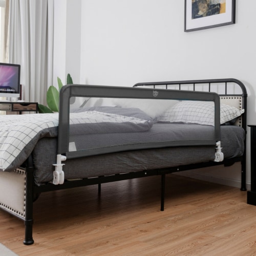 Gymax 59’’ Breathable Baby Children Toddlers Bed Rail Guard Safety Swing Down Gray Perspective: top