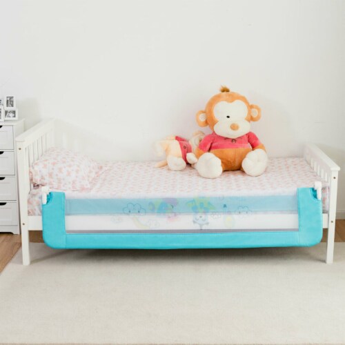 69'' Breathable Baby Children Toddlers Bed Rail Guard Safety Swing Down Blue Perspective: top