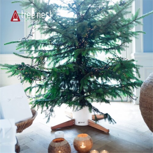 Tree Nest Christmas Tree Stand  for Real Trees Nordic Style Decoration Timber, Large (White) Perspective: top