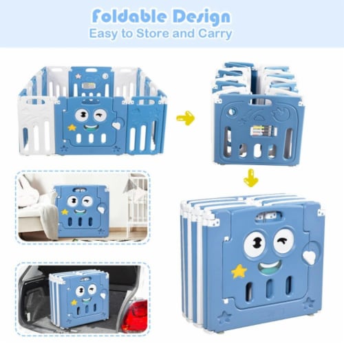 Hivvago 16-Panel Foldable Baby Playpen Kids Activity Centre-Blue Perspective: top