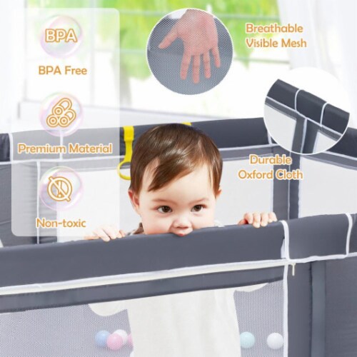 Hivvago Large Infant Baby Playpen Safety Play Center Yard with 50 Ocean Balls-Dark Gray Perspective: top