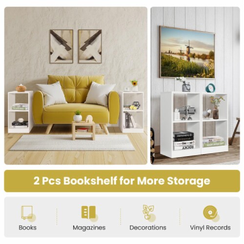 Hivvago 2 Pieces 2-tier Bookcase Set with Anti-toppling Device Perspective: top