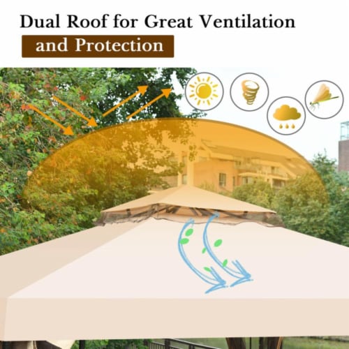 Hivvago 10 x 10 Feet 2-Tier Vented Metal Canopy with Mosquito Netting Perspective: top