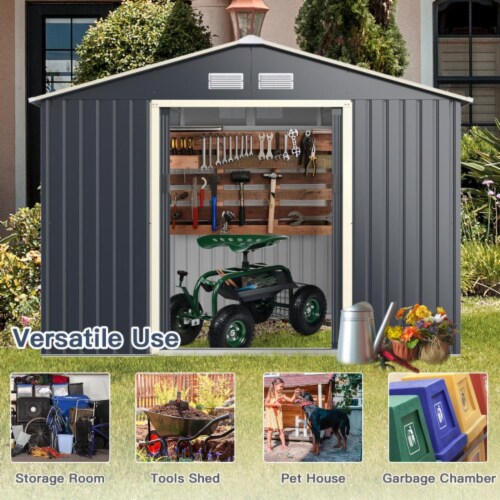 Hivvago 9 x 6 Feet Metal Storage Shed for Garden and Tools-Gray Perspective: top