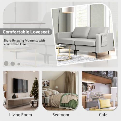 Hivvago Modern Loveseat Sofa Couch with Side Storage Pocket-Light Gray Perspective: top