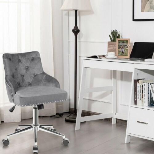 Gymax Velvet Office Chair Tufted Upholstered Swivel Computer Desk Chair w/ Nailed Trim Perspective: top