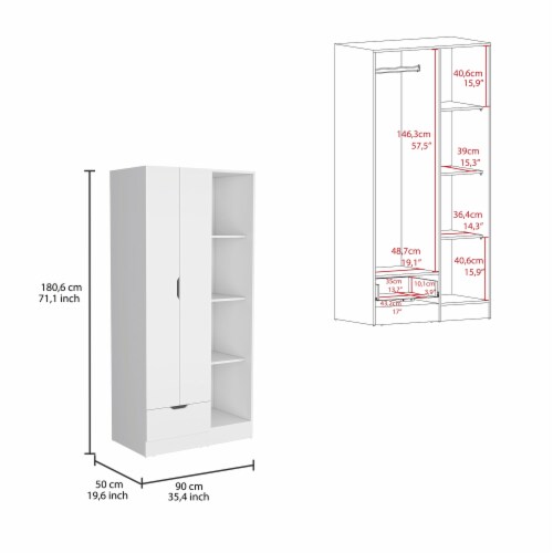 Memphis Wardrobe Armoire with 4-Tier Storage Shelves and 1 Drawer, 1 ...