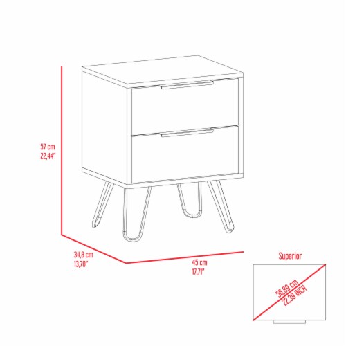 Tuhome Augusta 2 Night Stand- Four Legs, Two Drawers-Black, For Bedroom Perspective: top