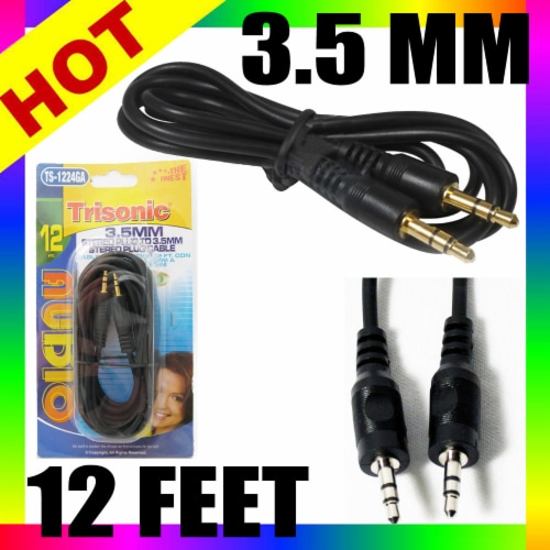 12 FT CAR AUDIO 3.5MM JACK AUX AUXILIARY CABLE IPOD MP3 AUDIO MALE PLUG ADAPTER Perspective: top