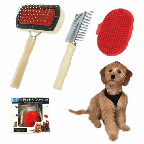 3PC Pet Brush Set Groom Tangled Hair Shampoo Dogs Cats All Type Wet Dry ...