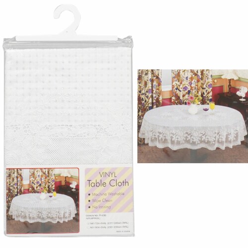Vinyl White Oval Tablecloth 54 X 72 Design Table Cover Party Easy Wipe Clean Perspective: top