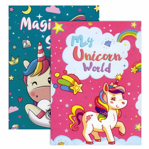 26Pc Activity Coloring Books Set Unicorn Glitter Gel Color Pens Kids Drawing Kit Perspective: top