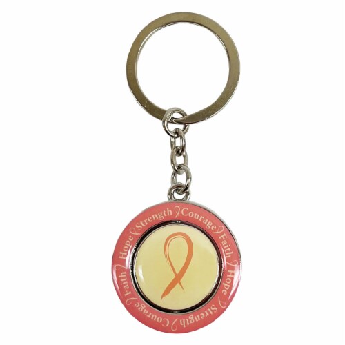 Breast Cancer Awareness Keychain Gift Holder Survivor Pink Ribbon Spinning Charm Perspective: top