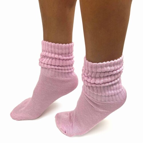 2 Pairs Pink Girls Soft Slouch Socks Plush Cotton Thick Knit Scrunch Junior 6-8 Perspective: top