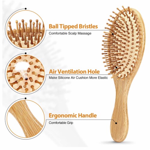2 Bamboo Bristle Hair Brushes Natural Wooden Paddle Brush Oval Spa