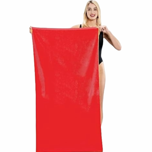 TowelSoft Premium 100% Cotton terry velour beach towel 30 inch x 60 inch-Red Perspective: top