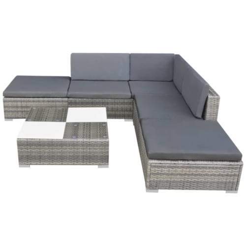 Vidaxl 6 piece garden lounge 2025 set with cushions poly rattan gray