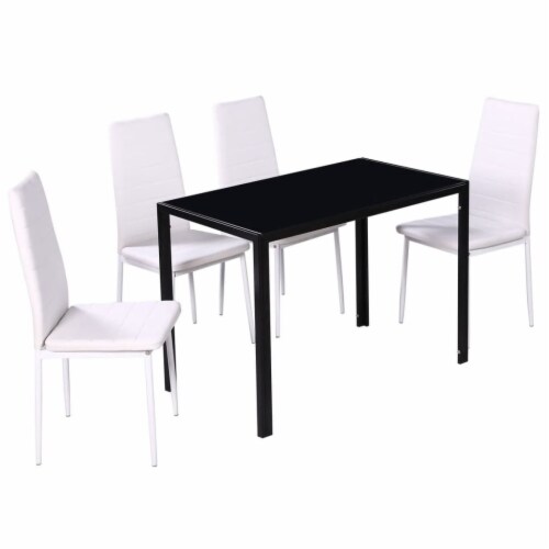 vidaXL Five Piece Dining Table and Chair Set Black and White Perspective: top