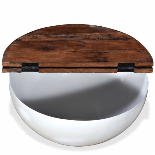 vidaXL Coffee Table Solid Reclaimed Wood White Bowl Shape Perspective: top