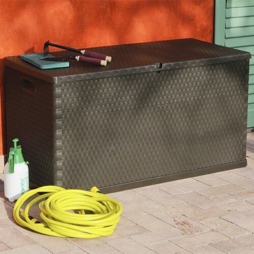 vidaXL Patio Storage Box Brown 47.2 x22 x24.8 PP Rattan Perspective: top