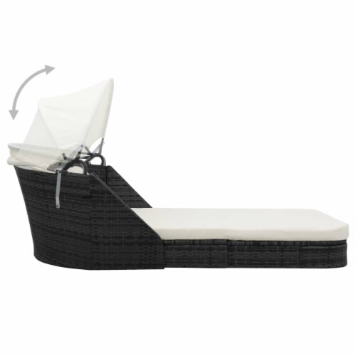 vidaXL Sun Lounger with Canopy Poly Rattan Black Perspective: top