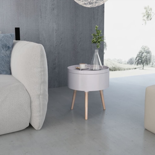vidaXL Side Table with Serving Tray Round 15.6 x17.5 Gray Perspective: top