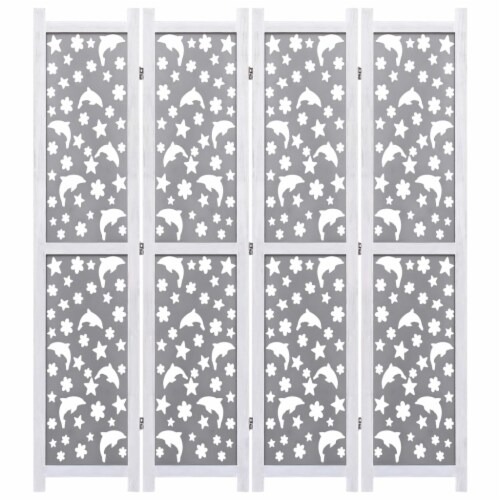 vidaXL 4-Panel Room Divider Gray 55.1 x65 Solid Wood Perspective: top