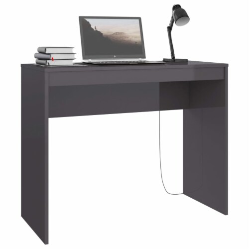 vidaXL Desk High Gloss Gray 35.4 x 15.7 x 28.3 Engineered Wood Perspective: top